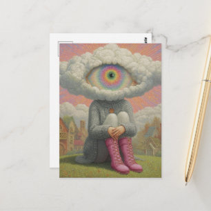 Carte Postale art surréaliste tête dans les nuages