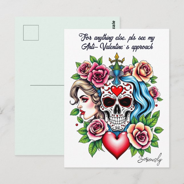 Carte Postale Art tatouage inspiré unisex Anti-Valentine coutume (Devant / Derrière)