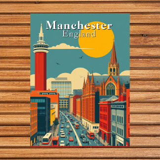 Carte Postale Art urbain rétro de Manchester, Angleterre
