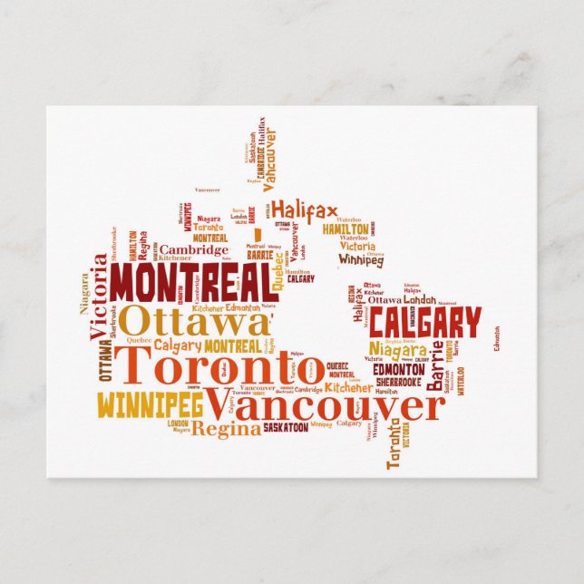 Carte Postale Art Word des villes du Canada (Devant)