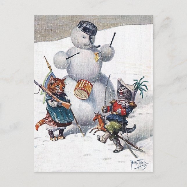 Carte Postale Arthur Thiele - Chats Jouer avec le bonhomme de ne (Devant)