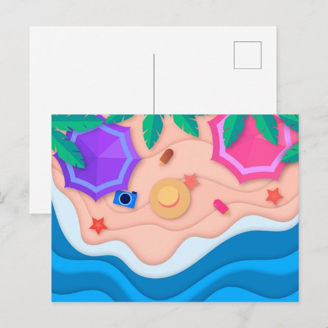 Carte Postale Articulation en papier Eté à la plage  (Devant / Derrière)