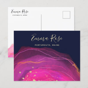 Carte Postale Artisan rose marine aquarelle Gold Splatter