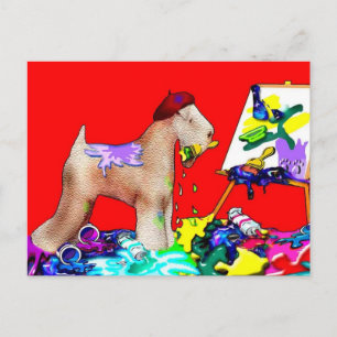 Carte Postale : Artiste Terrier Roue (Rouge Bkgd)