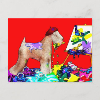 Carte Postale : Artiste Terrier Roue (Rouge Bkgd)