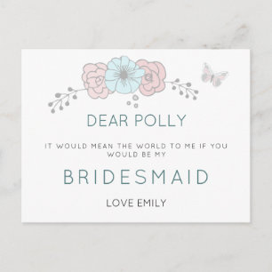 Carte Postale Artsy Pastel Florals Butterfly Bridesmaid Demande