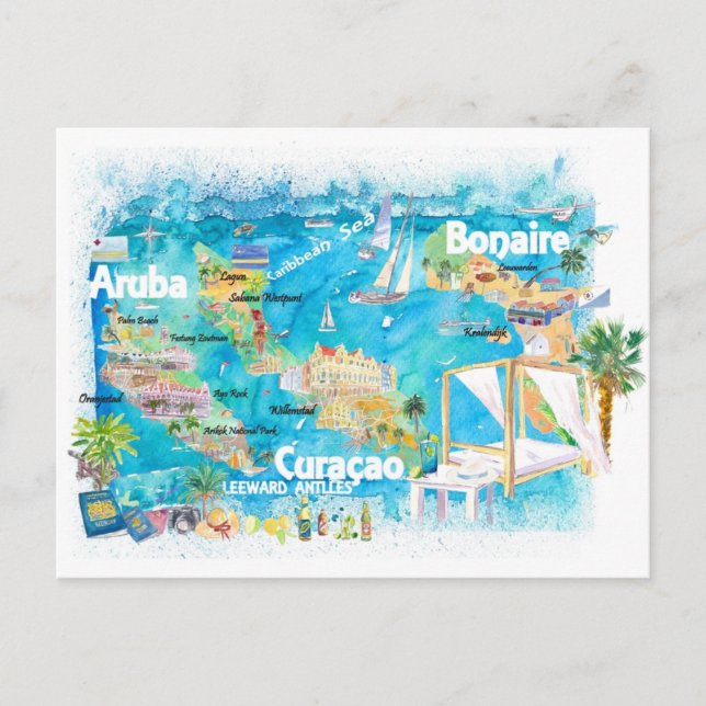 Carte Postale Aruba Bonaire Curacao Iles illustrées Voyage (Devant)