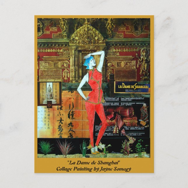 Carte Postale Asian-style postcard w/ Original Collage Art (Devant)