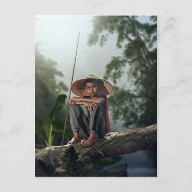 Carte Postale Asiatique Boy Fishing (Devant)