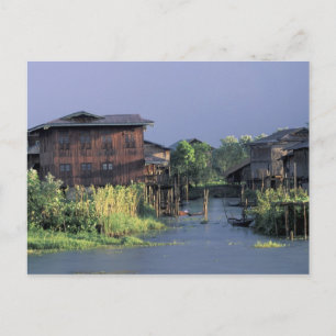 Carte Postale Asie, Myanmar, lac Inle. Un village flottant sur