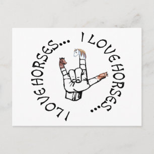 CARTE POSTALE ASL I LOVE HORSES (LANGUE SIGNE AMÉRICAINE)