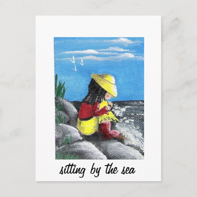 Carte Postale Assis au bord de la mer (Devant)
