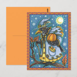 CARTE POSTALE ASSISTANT HALLOWEEN EVE BLACKBIRD, HALLOWEEN RAVEN