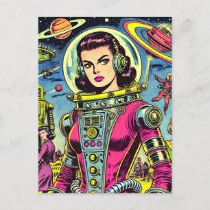 Carte Postale Astronaut Femme Vintage de BD Sci-Fi