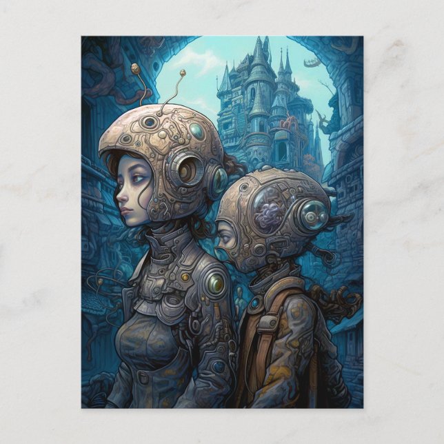 Carte Postale Astronaut Girls Surreal Science Fiction (Devant)