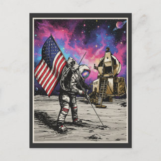 Carte Postale Astronaute Américain Couleurs Vives Patriotiques