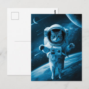 Carte Postale Astronaute Galaxie Planète Espace Chat Chaton Kitt