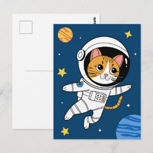 Carte Postale Astronaute Galaxie Planète Espace Chat Chaton Kitt