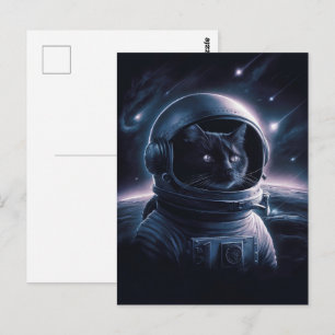 Carte Postale Astronaute Galaxie Planète Espace Chat Chaton Kitt