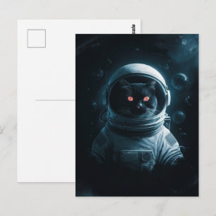Carte Postale Astronaute Galaxie Planète Espace Chat Chaton Mino