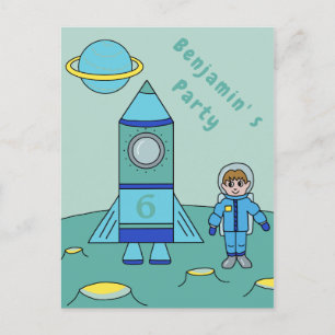 Carte Postale Astronaute sur la Lune Invitation à une fête d'ann