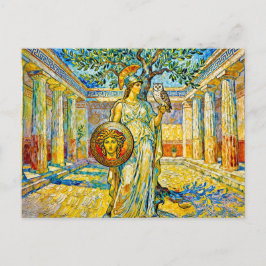 Carte Postale Athena with Owl and Shield by Olive Tree in Temple