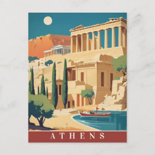 Carte Postale Athènes Grèce Acropole Retro Art Vintage voyage