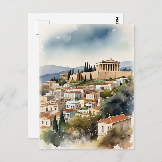 Carte Postale Athènes Grèce aquarelle (Devant / Derrière)