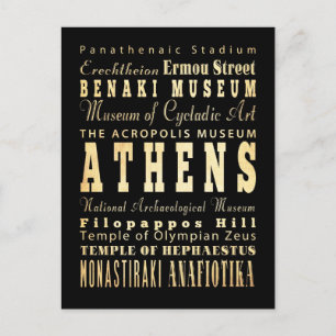 Carte Postale Athènes Ville de Grèce Typographie Art