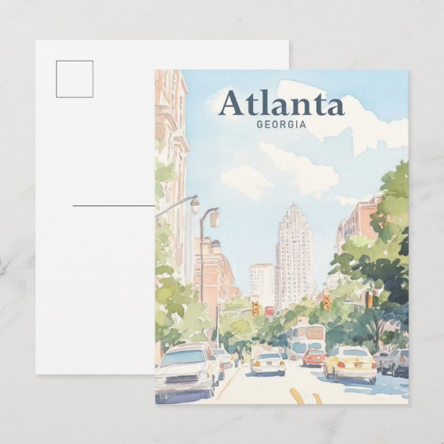 Carte Postale Atlanta Georgia Gouache Illustration Voyage (Devant / Derrière)