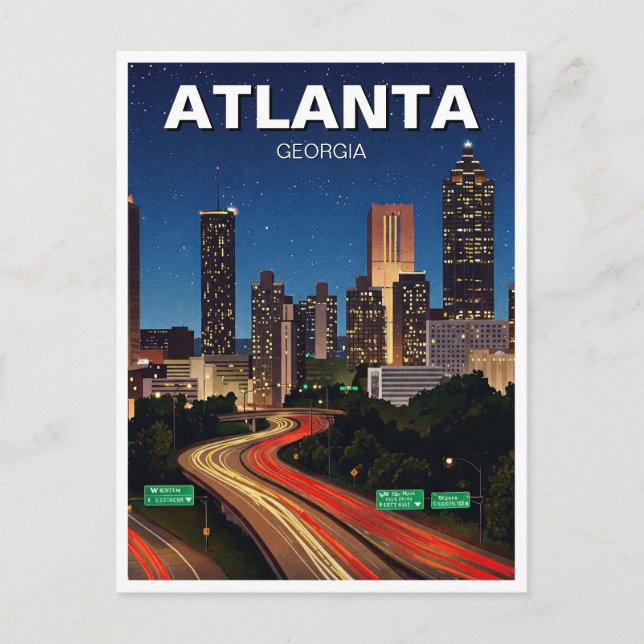 Carte Postale Atlanta Géorgie à Night Travel (Devant)