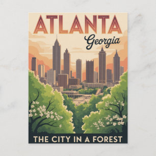 Carte Postale Atlanta Géorgie La ville dans une forêt