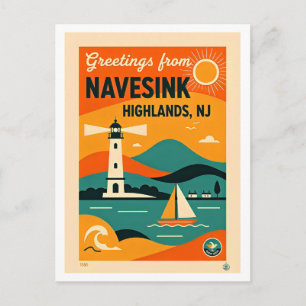 Carte Postale Atlantic Highlands & Navesink NJ Rétro