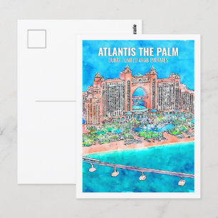 Carte Postale Atlantis Palm Dubai Travel Place Aquarelle