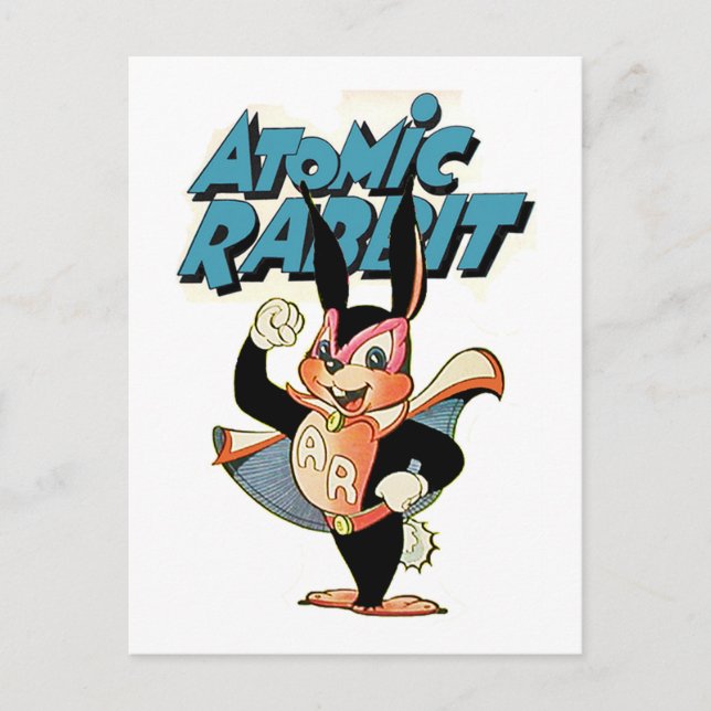 Carte Postale Atomic Rabbit humoristique dessin animé superhéros (Devant)