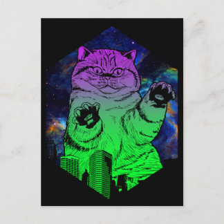 Carte Postale Attaques de catzilla géante Monster Cat Skyline