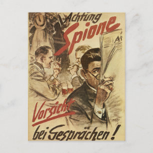 Carte Postale Attention - affiche d'espions