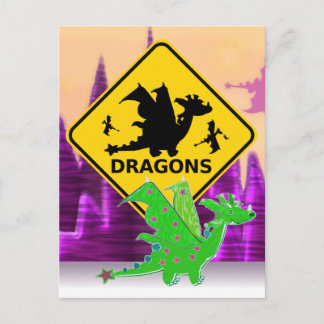 Carte Postale Attention aux dragons Signer de mignons caricature