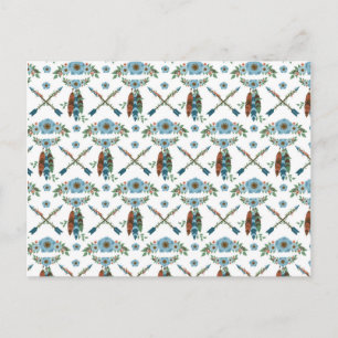 Carte Postale Attrape-rêves à plumes bohèmes Fleurs bleues Flèch