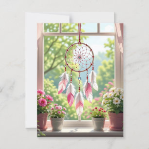 Carte Postale Attrape-rêves rose et plantes fenêtre 