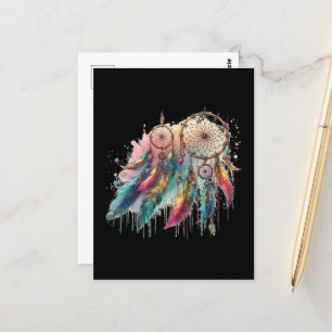 Carte Postale attrapes-rêves et plumes multicolores