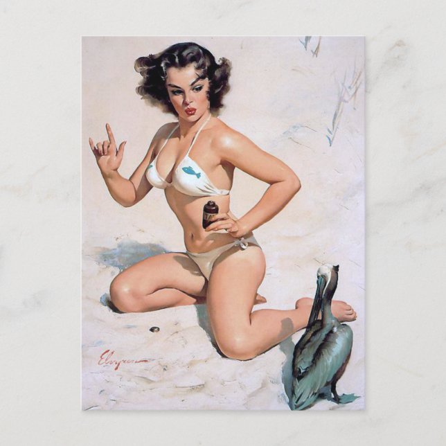 Carte Postale Au Beach Pin Up (Devant)