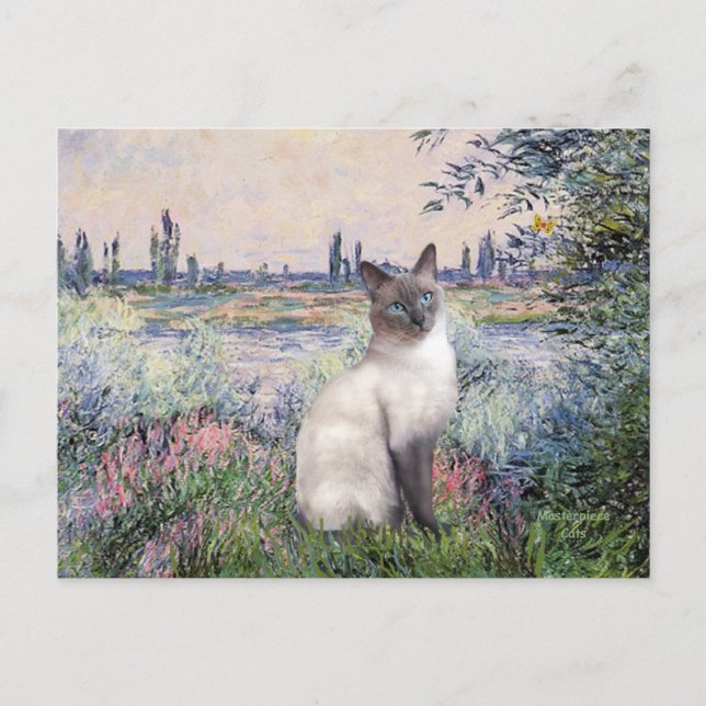 Carte Postale Au bord de la Seine - Blue Point Chat siamois (Devant)