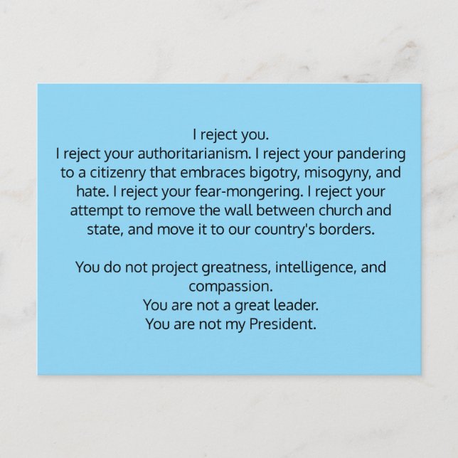 Carte postale au président Trump (Devant)