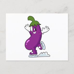 Carte Postale Aubergine au patinage sur glace avec patins à glac