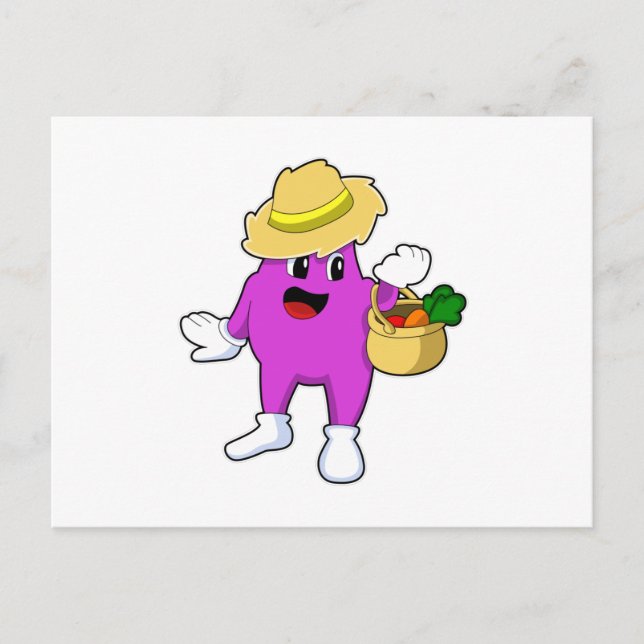Carte Postale Aubergine en tant que fermier à la carotte (Devant)