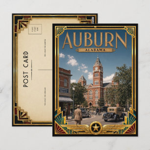 Carte Postale Auburn Alabama Art Déco vintage de l'âge d'or