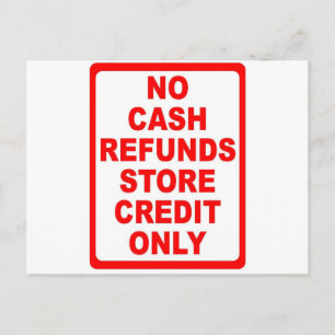 Carte Postale Aucun signe de crédit de magasin de remboursements