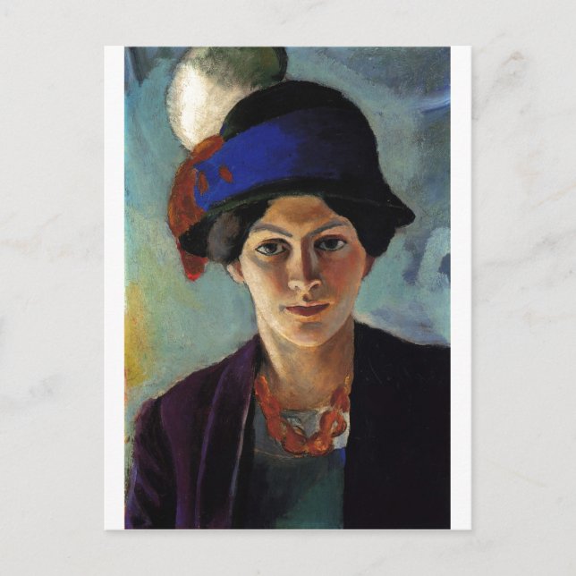 Carte Postale August Macke - Portrait Femme d'artiste et de Casq (Devant)