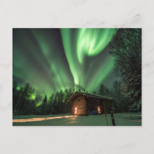 Carte Postale Aurora Borealis au-dessus du log Cabine Photo cart